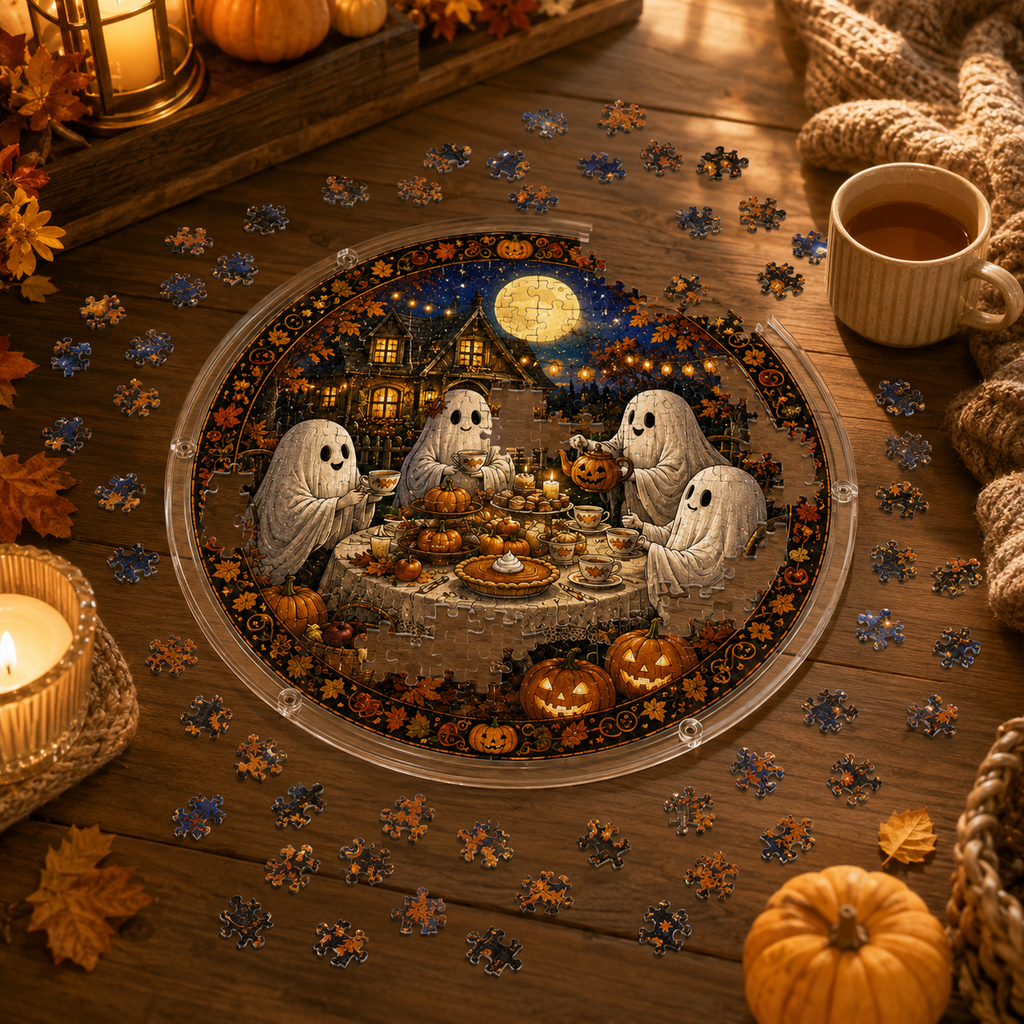 Halloween Acrylic Jigsaw Puzzle Suncatcher - Ghost Dinner Party