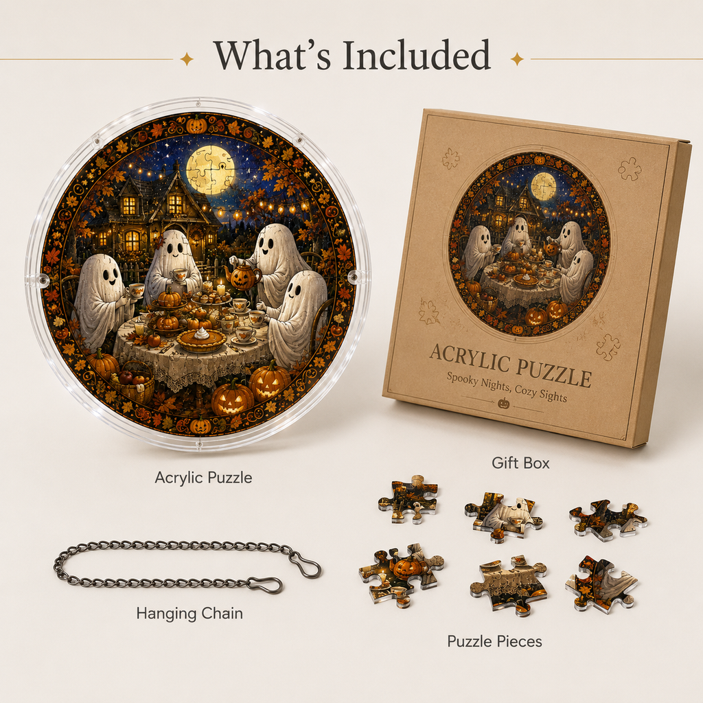 Halloween Acrylic Jigsaw Puzzle Suncatcher - Ghost Dinner Party