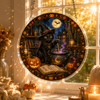 Halloween Acrylic Jigsaw Puzzle Suncatcher - Black Cat Brew Master