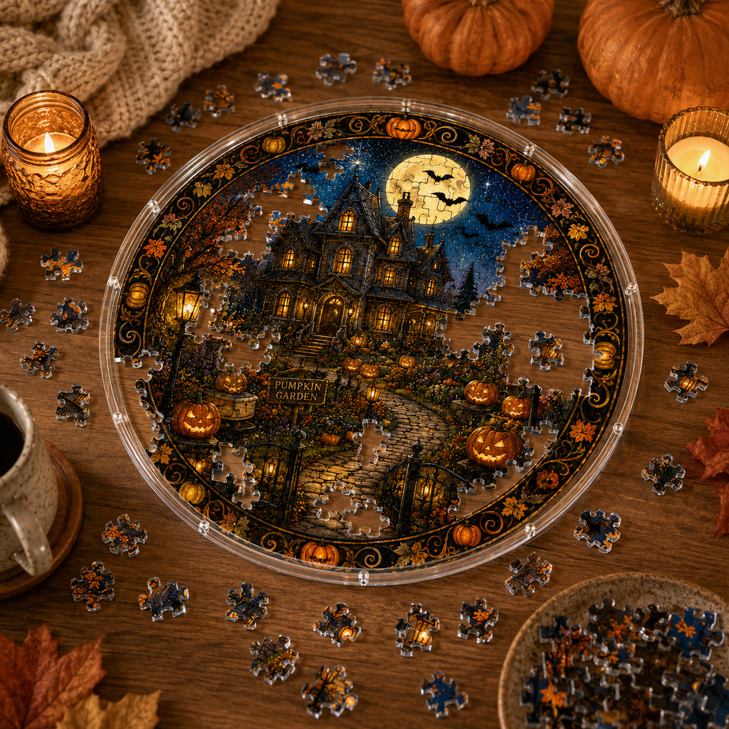 Halloween Acrylic Jigsaw Puzzle Suncatcher - Haunted Mansion Path
