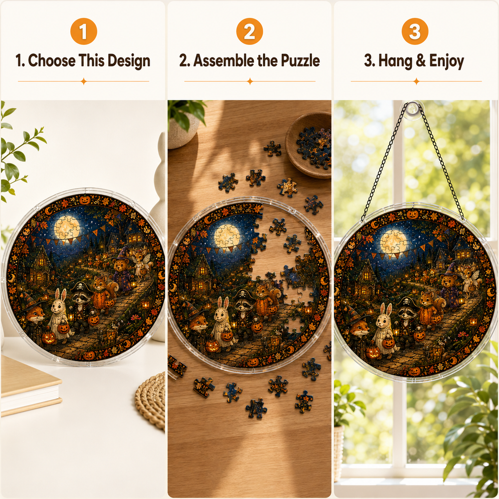 Halloween Acrylic Jigsaw Puzzle Suncatcher - Trick or Treat