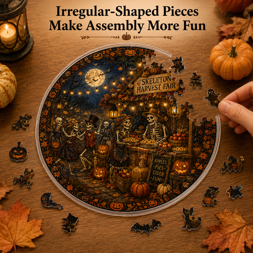 Halloween Acrylic Jigsaw Puzzle Suncatcher - Skeleton Harvest Fair