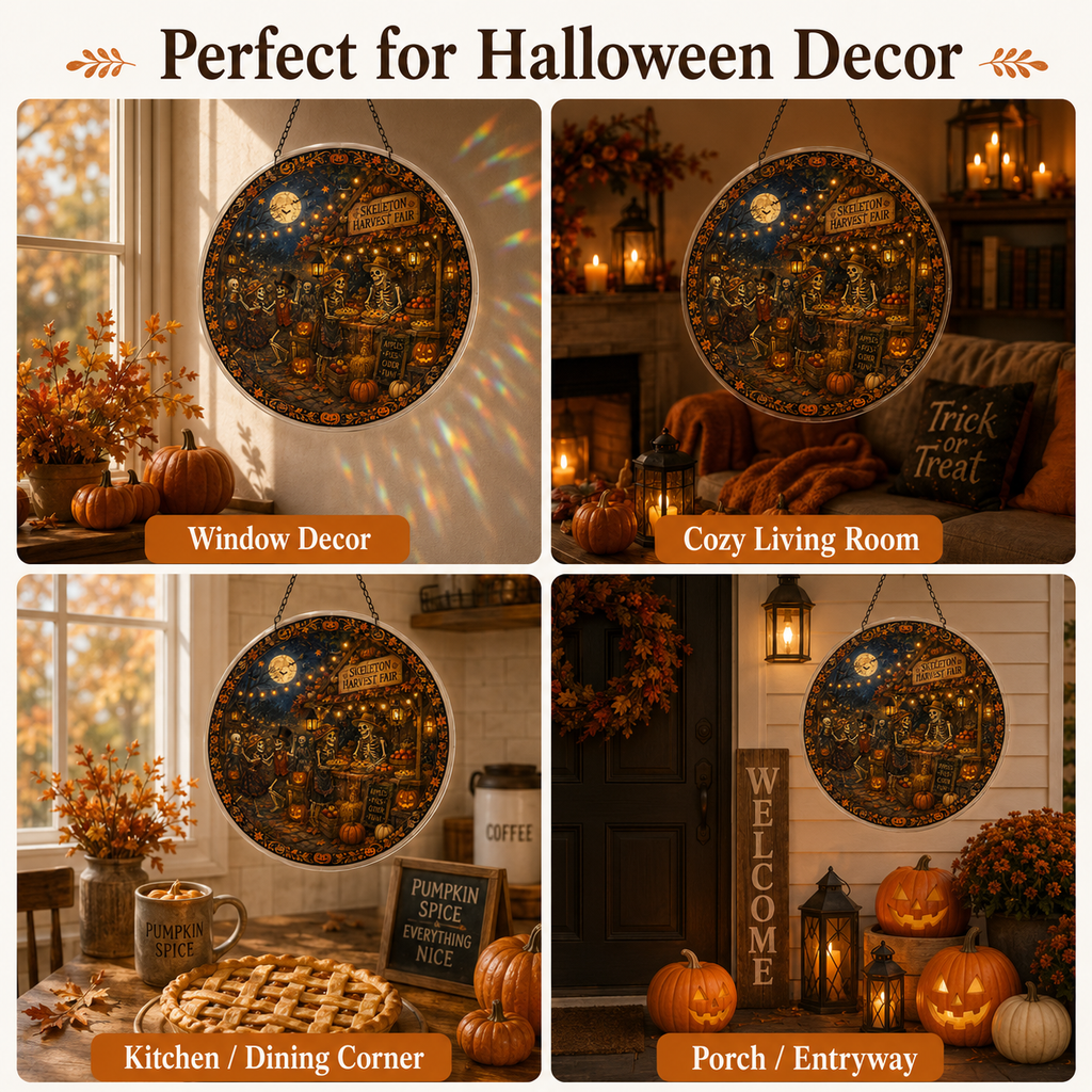 Halloween Acrylic Jigsaw Puzzle Suncatcher - Skeleton Harvest Fair
