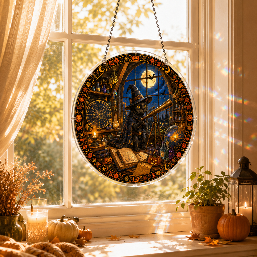 Halloween Acrylic Jigsaw Puzzle Suncatcher - Wizard Observatory