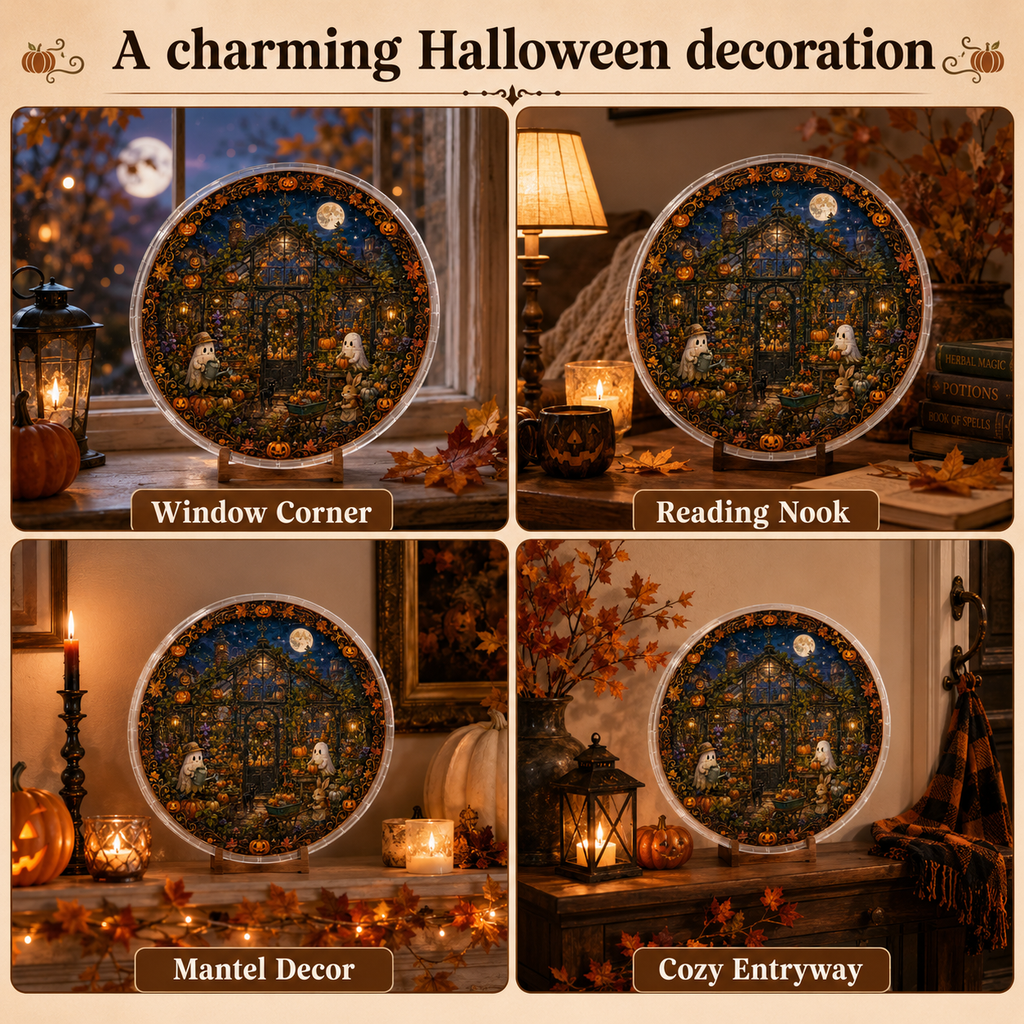 Halloween Acrylic Jigsaw Puzzle Suncatcher - Ghost Greenhouse