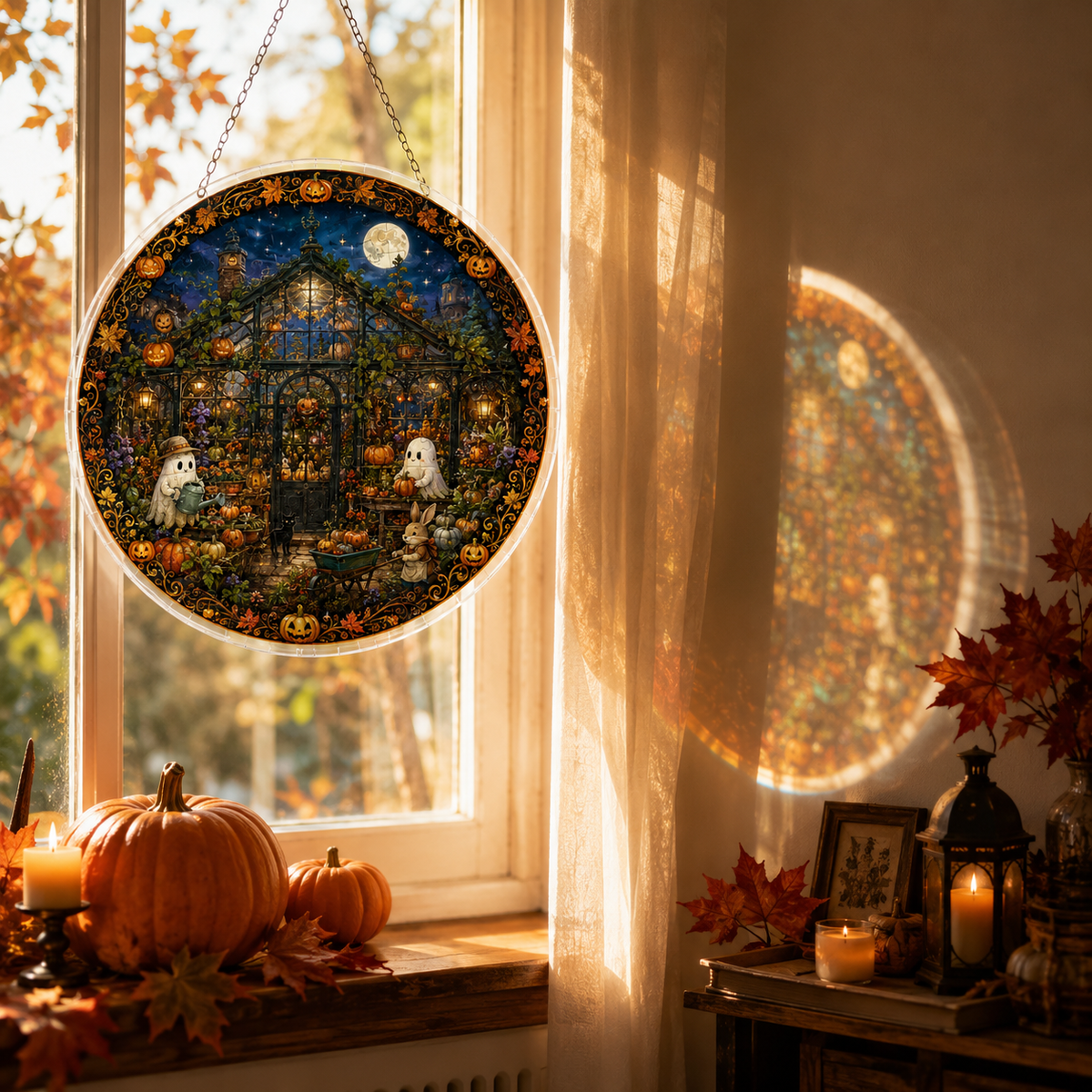 Halloween Acrylic Jigsaw Puzzle Suncatcher - Ghost Greenhouse