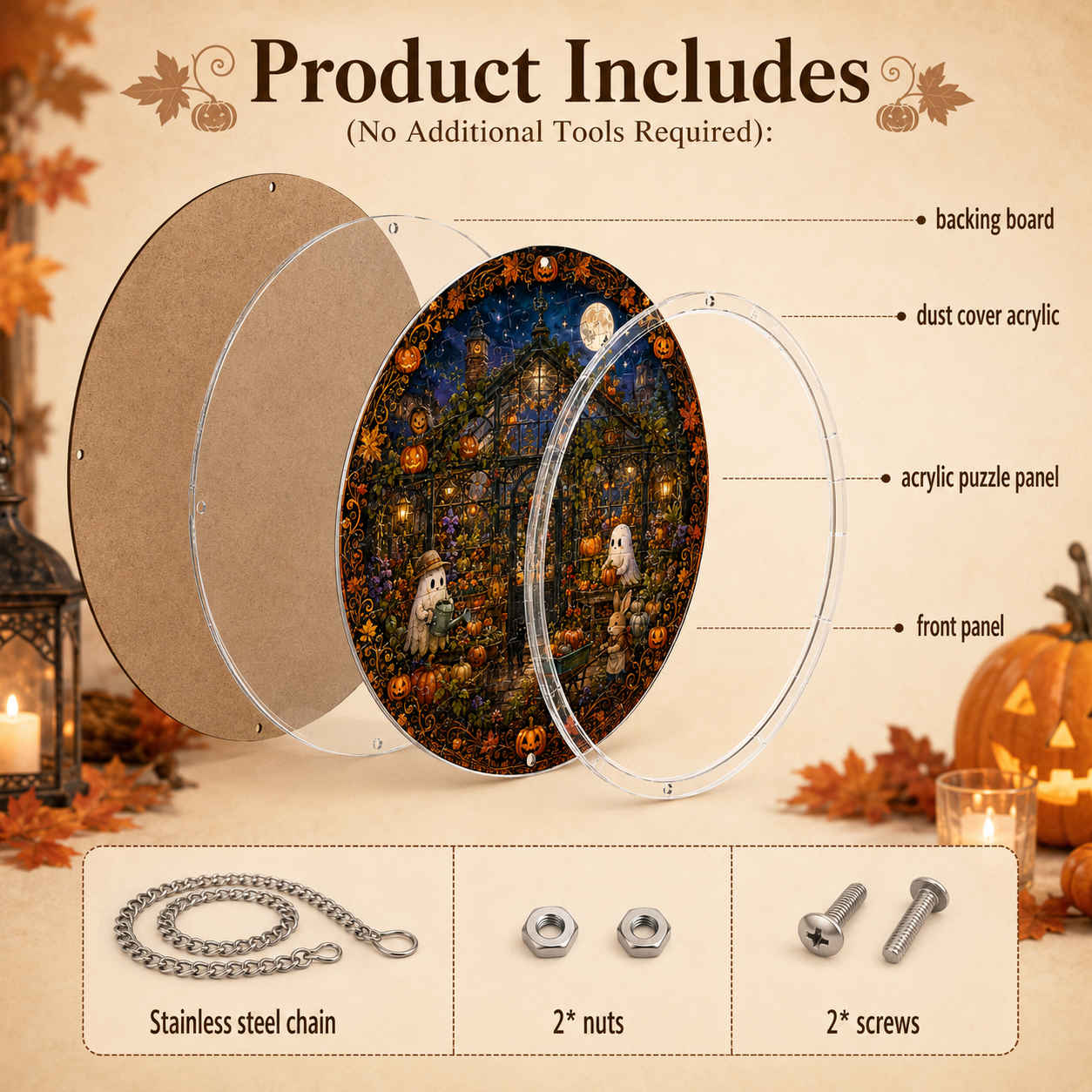 Halloween Acrylic Jigsaw Puzzle Suncatcher - Ghost Greenhouse