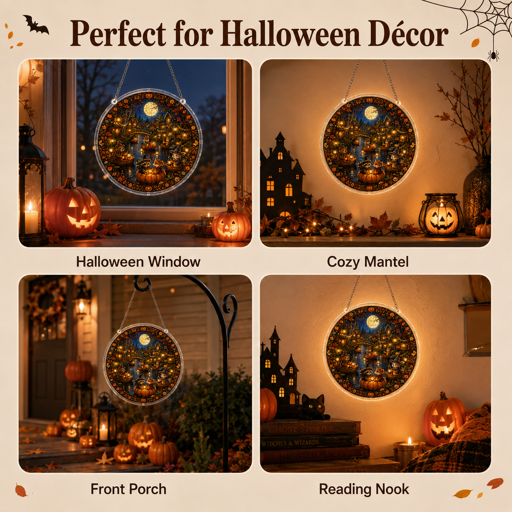 Halloween Acrylic Jigsaw Puzzle Suncatcher - Pumpkin River Cruise