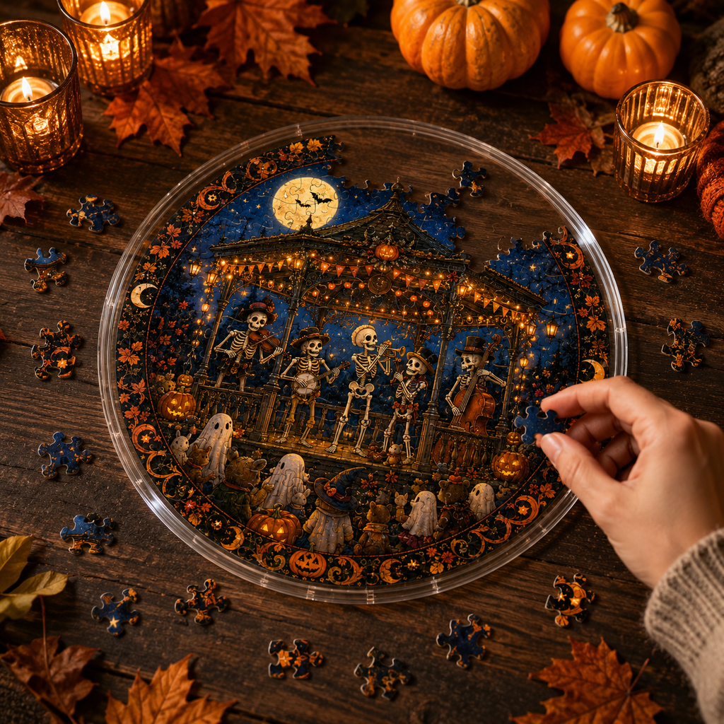 Halloween Acrylic Jigsaw Puzzle Suncatcher - Skeleton Concert Stage