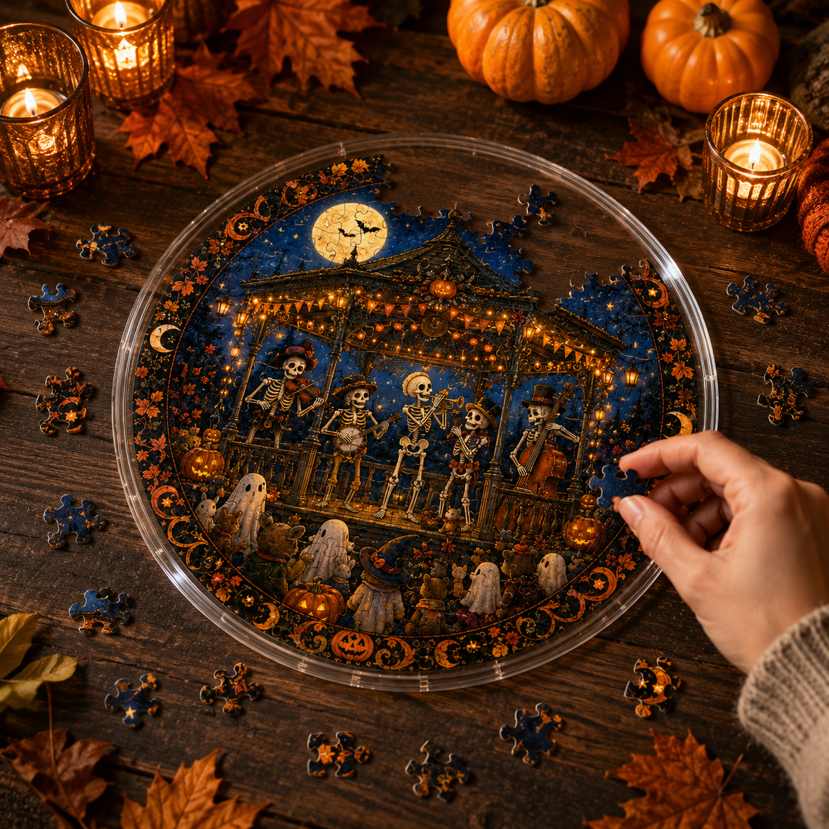 Halloween Acrylic Jigsaw Puzzle Suncatcher - Skeleton Concert Stage