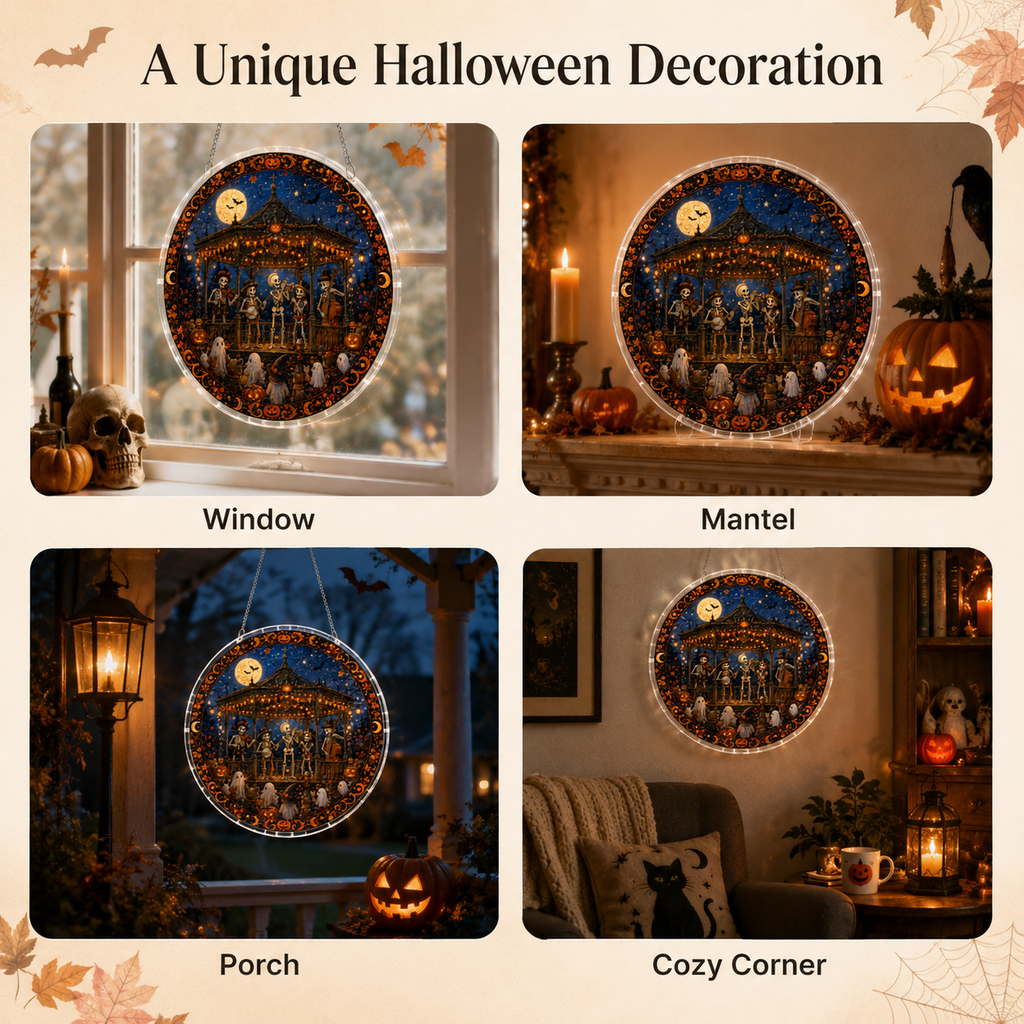 Halloween Acrylic Jigsaw Puzzle Suncatcher - Skeleton Concert Stage