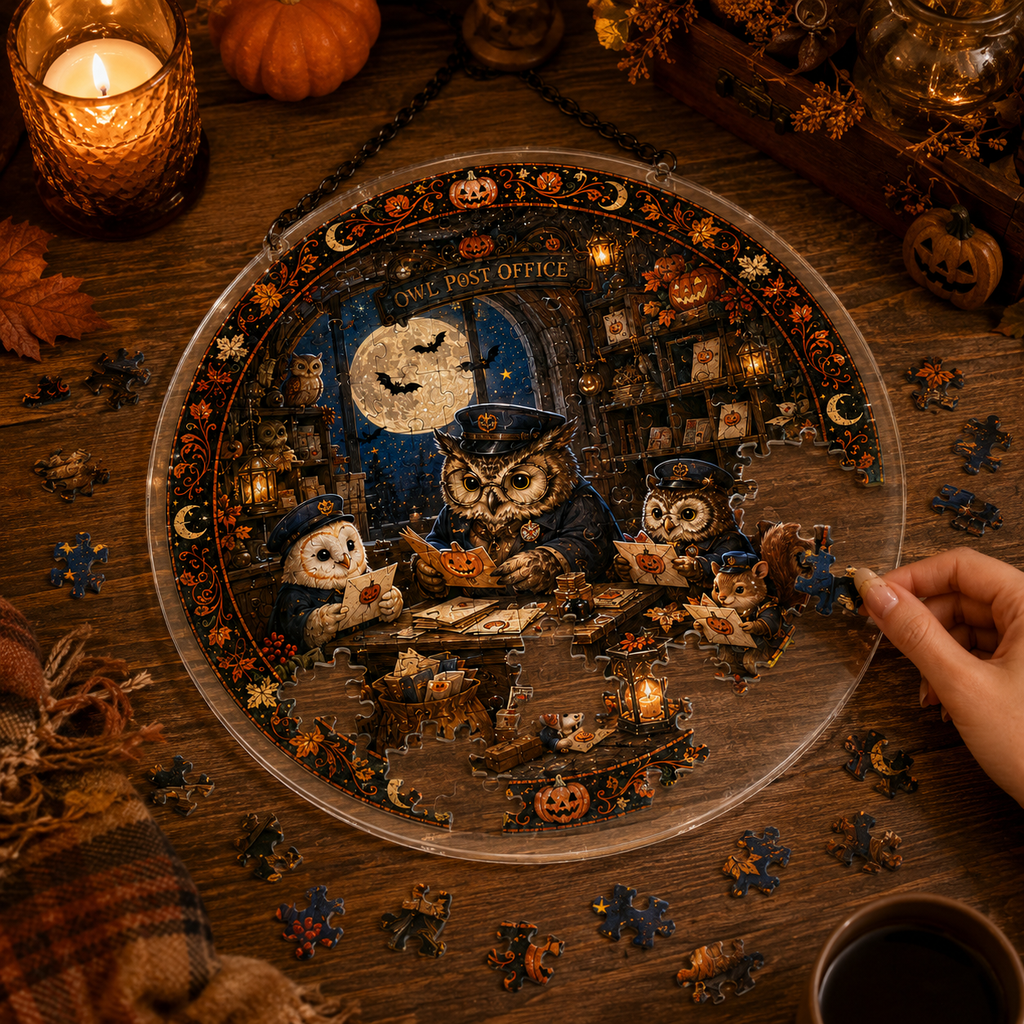 Halloween Acrylic Jigsaw Puzzle Suncatcher - Owl Alchemy Lab