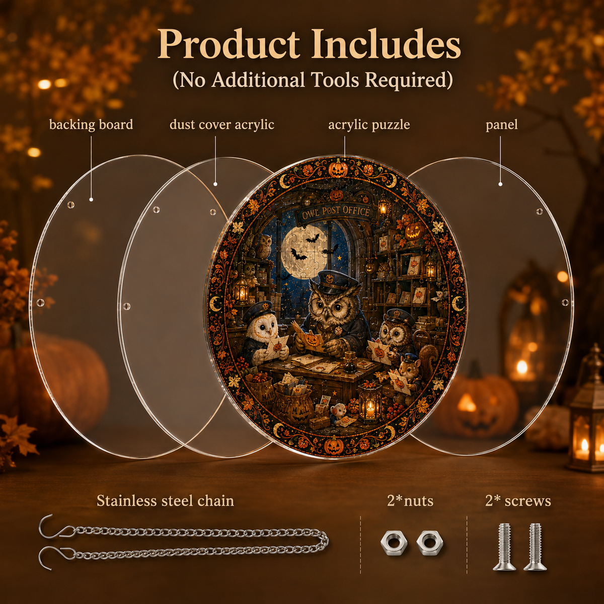 Halloween Acrylic Jigsaw Puzzle Suncatcher - Owl Alchemy Lab