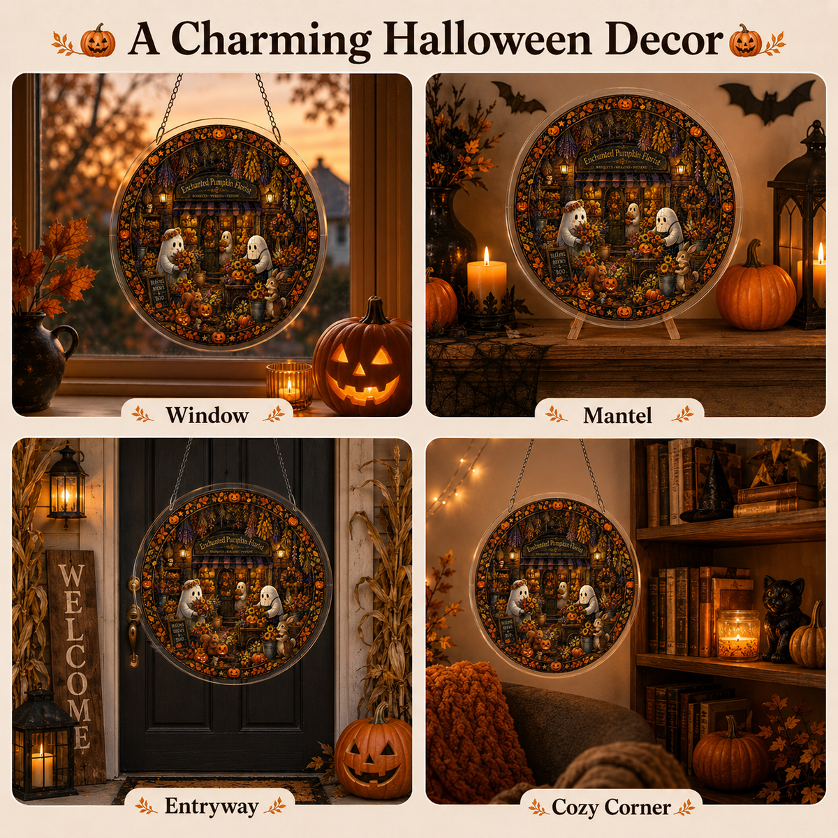 Halloween Acrylic Jigsaw Puzzle Suncatcher - Enchanted Pumpkin Florist