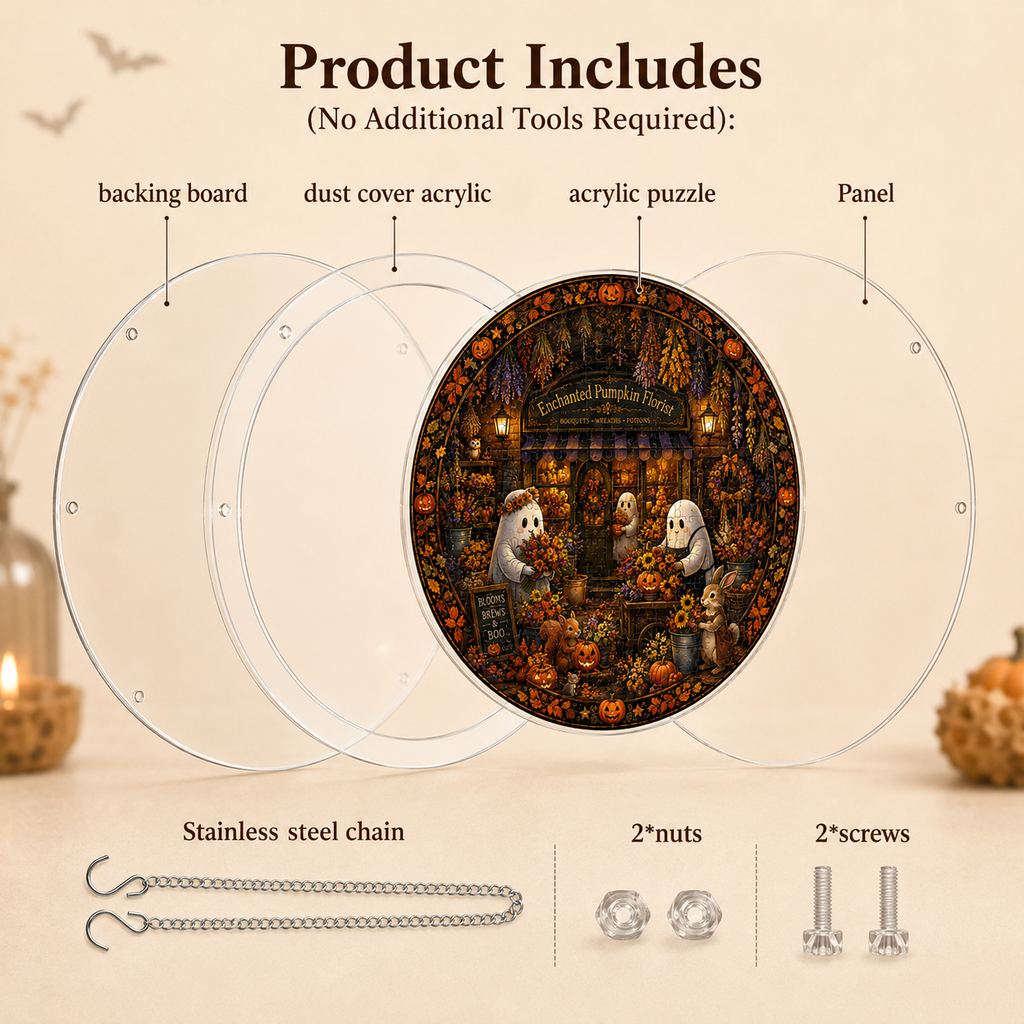 Halloween Acrylic Jigsaw Puzzle Suncatcher - Enchanted Pumpkin Florist