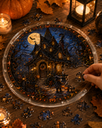 Halloween Acrylic Jigsaw Puzzle Suncatcher - Spooky Manor Moonlight