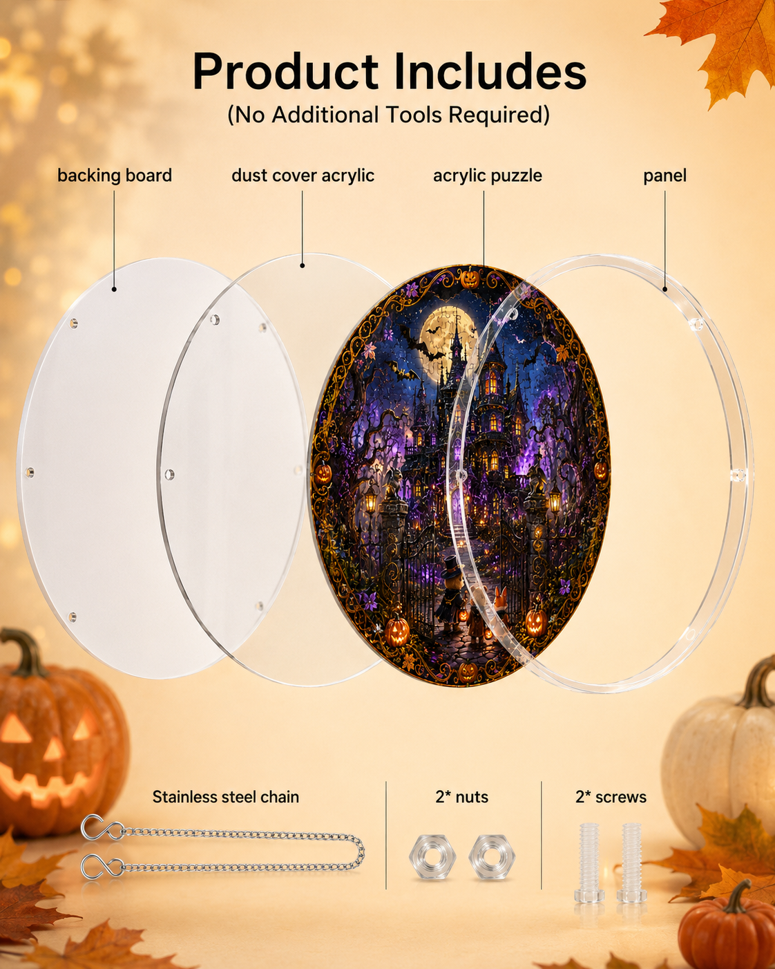 Halloween Acrylic Jigsaw Puzzle Suncatcher - Haunted Castle Gate