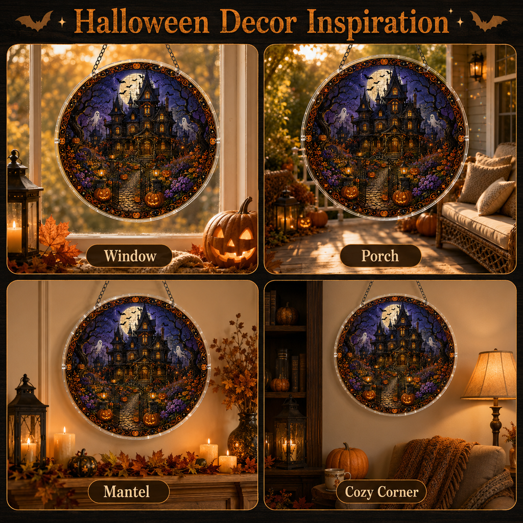 Halloween Acrylic Jigsaw Puzzle Suncatcher - Gothic Manor Path