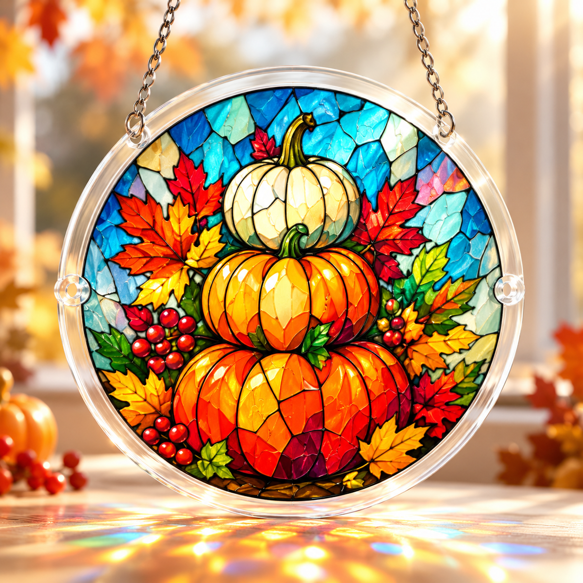 Tanksgiving Acrylic Jigsaw Puzzle Suncatcher - Pumpkin Tower