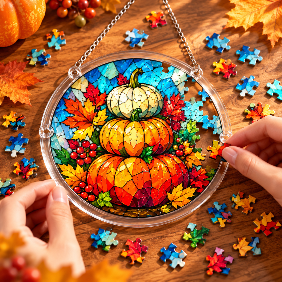 Tanksgiving Acrylic Jigsaw Puzzle Suncatcher - Pumpkin Tower