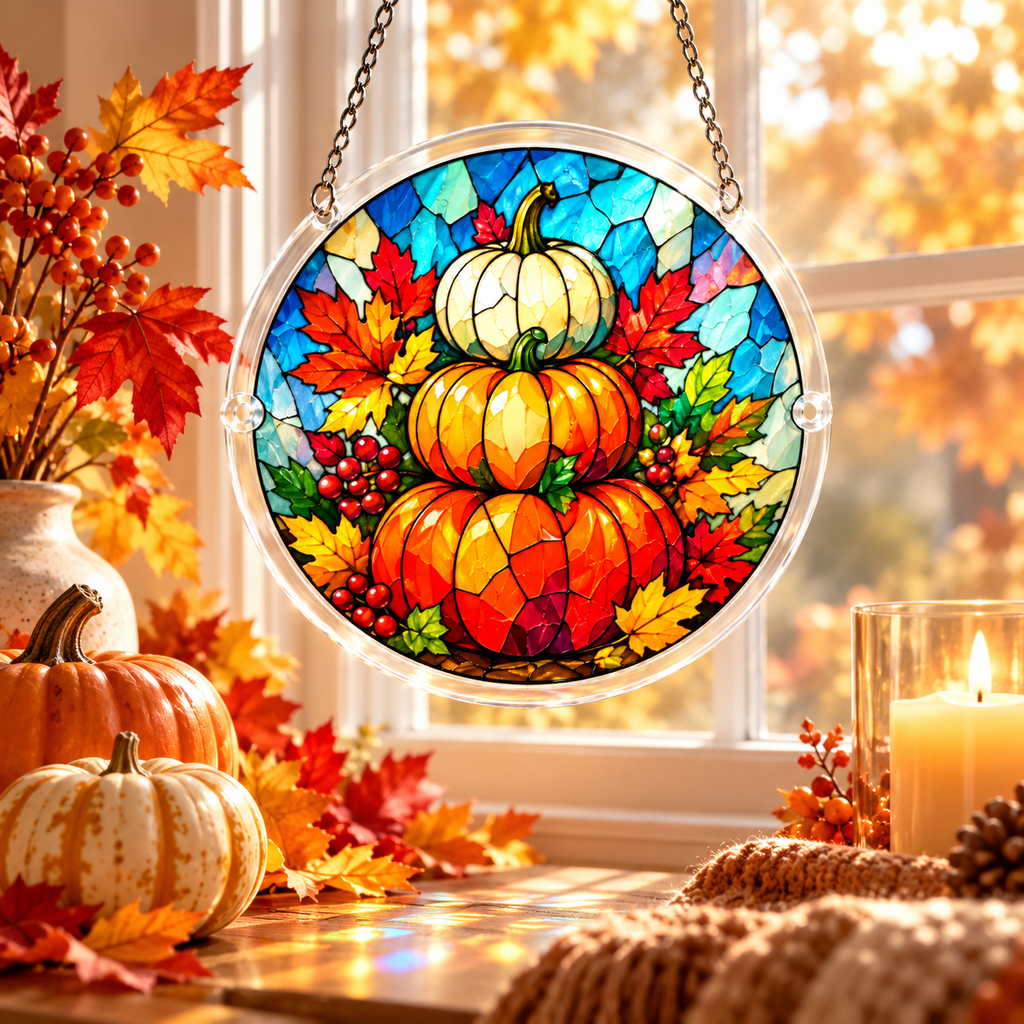 Tanksgiving Acrylic Jigsaw Puzzle Suncatcher - Pumpkin Tower