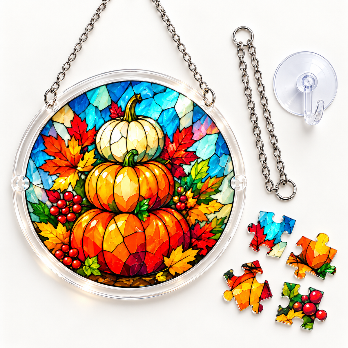 Tanksgiving Acrylic Jigsaw Puzzle Suncatcher - Pumpkin Tower