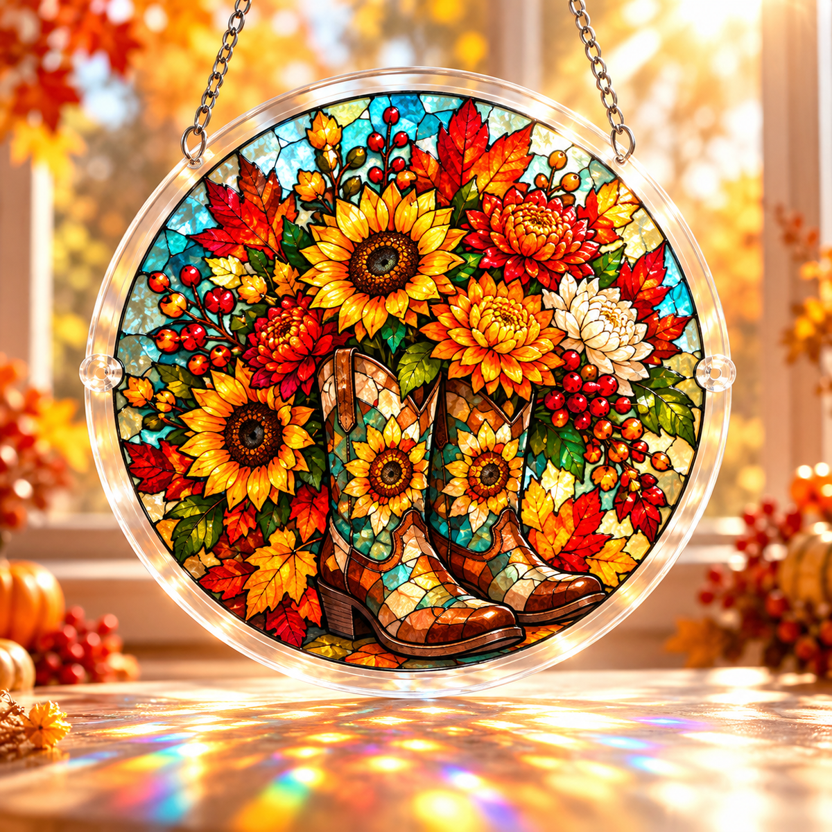 Tanksgiving Acrylic Jigsaw Puzzle Suncatcher - Floral Boots
