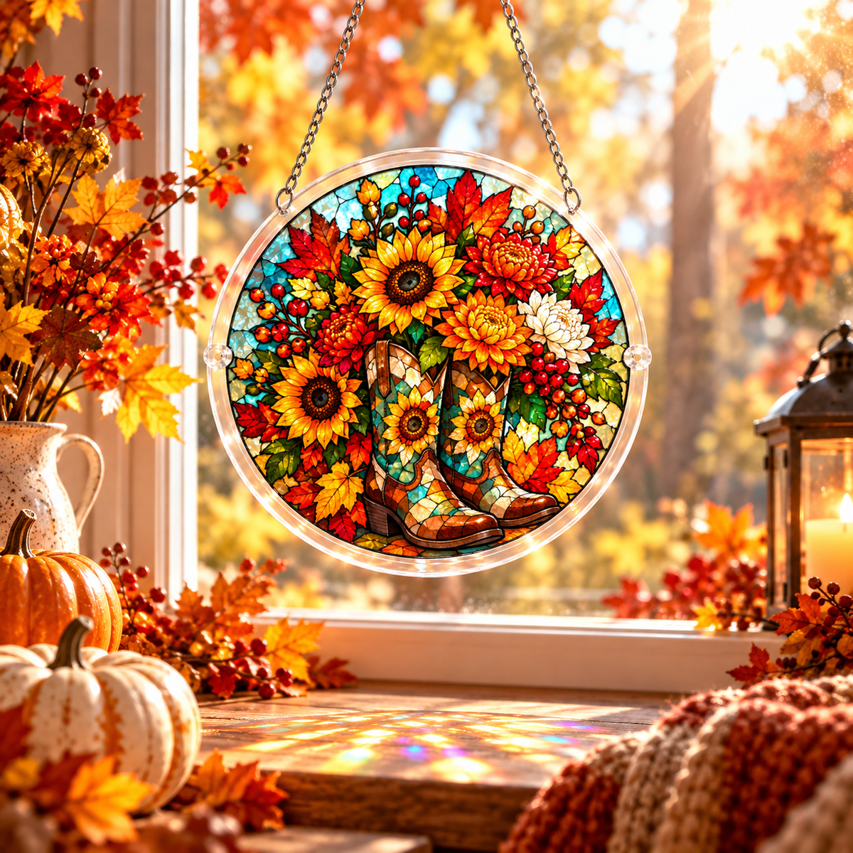 Tanksgiving Acrylic Jigsaw Puzzle Suncatcher - Floral Boots