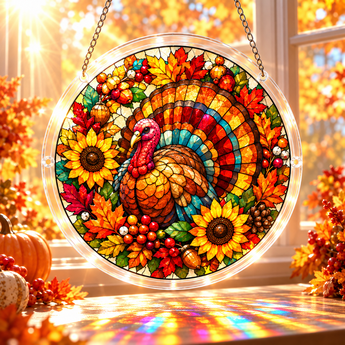 Tanksgiving Acrylic Jigsaw Puzzle Suncatcher - Turkey Wreath