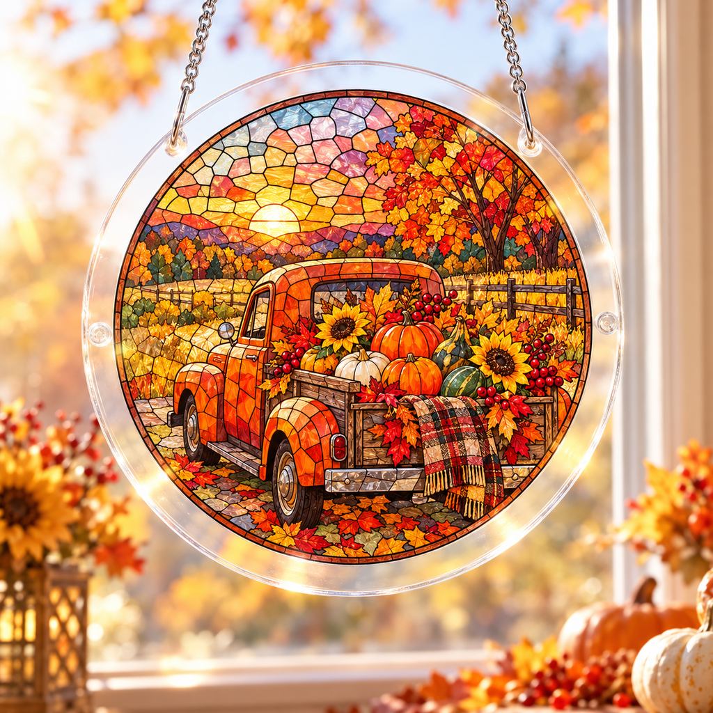 Tanksgiving Acrylic Jigsaw Puzzle Suncatcher - Harvest Truck