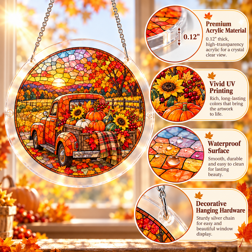 Tanksgiving Acrylic Jigsaw Puzzle Suncatcher - Harvest Truck