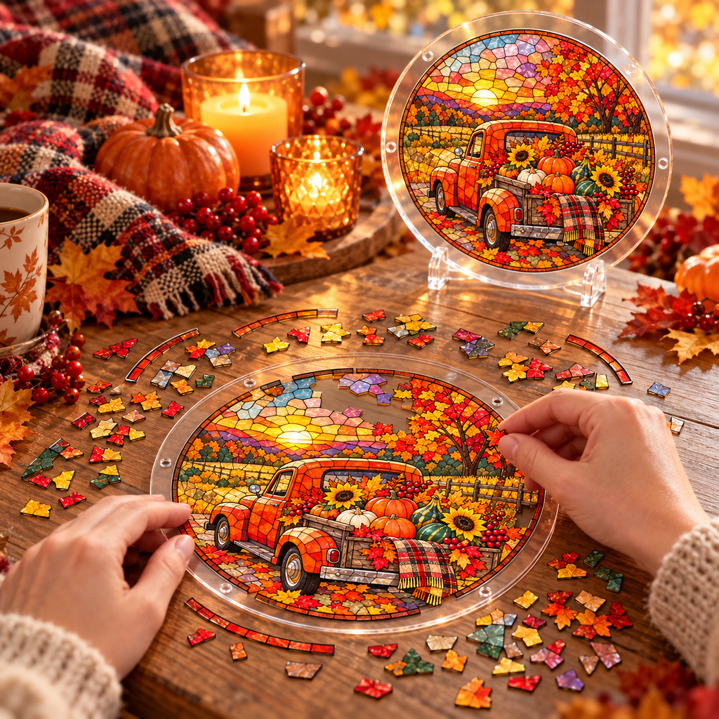 Tanksgiving Acrylic Jigsaw Puzzle Suncatcher - Harvest Truck