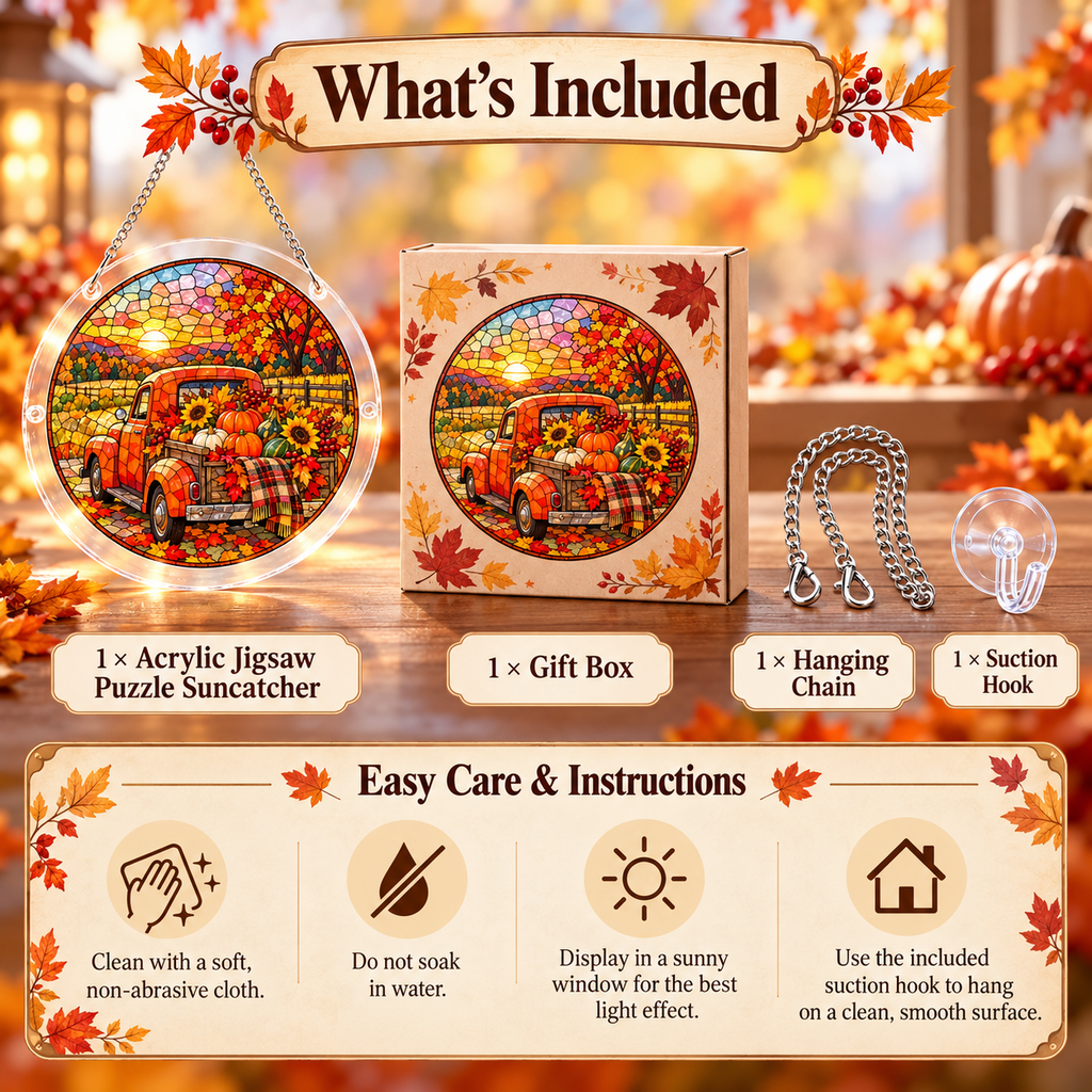 Tanksgiving Acrylic Jigsaw Puzzle Suncatcher - Harvest Truck
