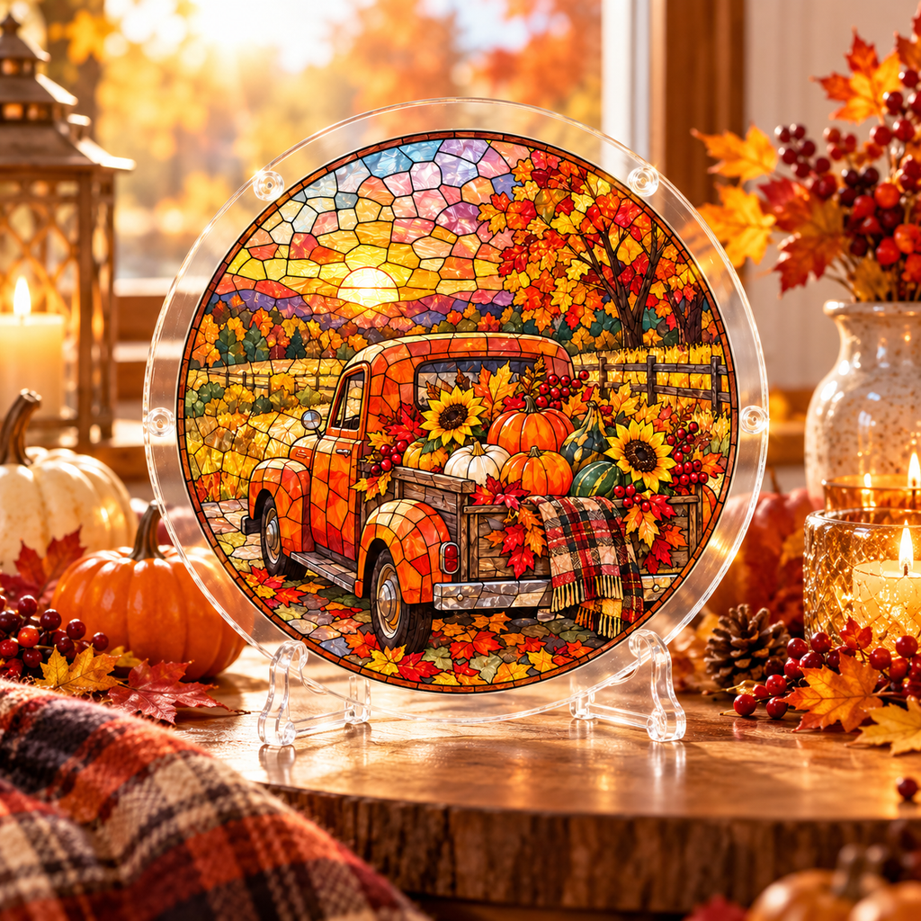 Tanksgiving Acrylic Jigsaw Puzzle Suncatcher - Harvest Truck