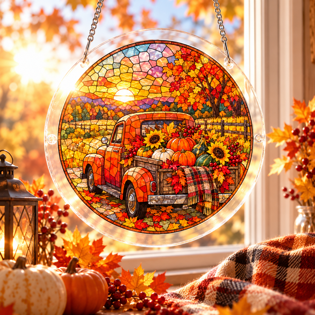 Tanksgiving Acrylic Jigsaw Puzzle Suncatcher - Harvest Truck