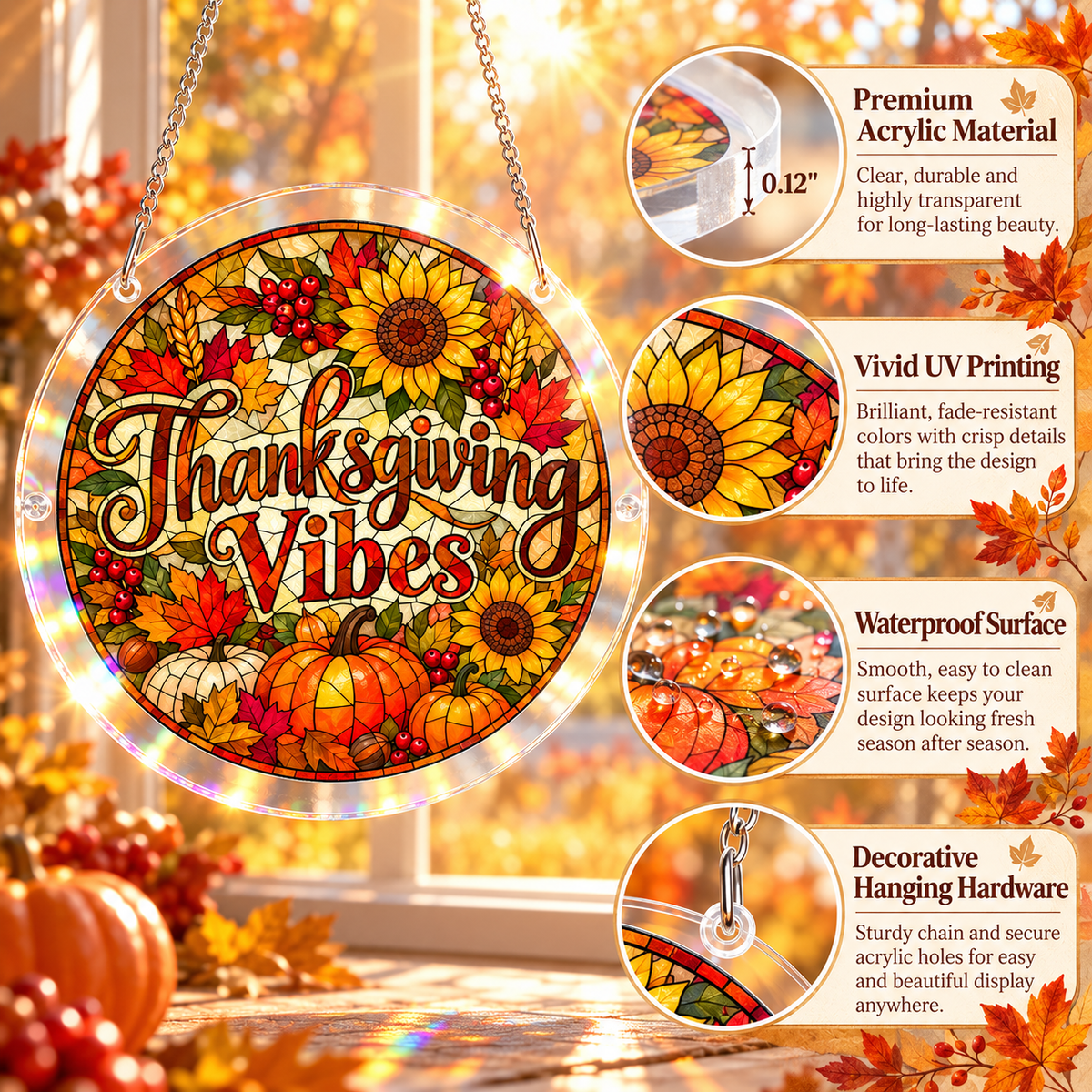 Tanksgiving Acrylic Jigsaw Puzzle Suncatcher - Thanksgiving Vibes