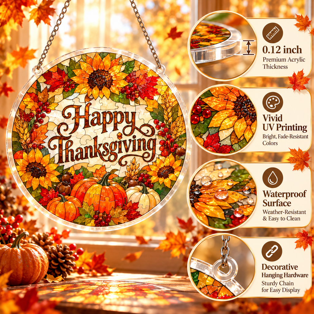 Tanksgiving Acrylic Jigsaw Puzzle Suncatcher - Happy Thanksgiving