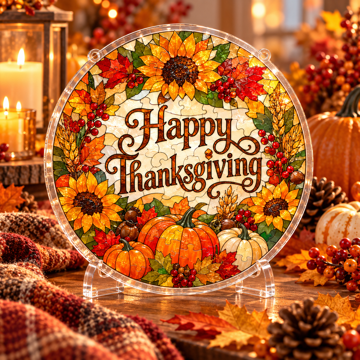 Tanksgiving Acrylic Jigsaw Puzzle Suncatcher - Happy Thanksgiving