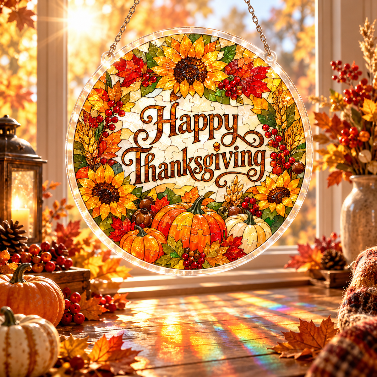 Tanksgiving Acrylic Jigsaw Puzzle Suncatcher - Happy Thanksgiving