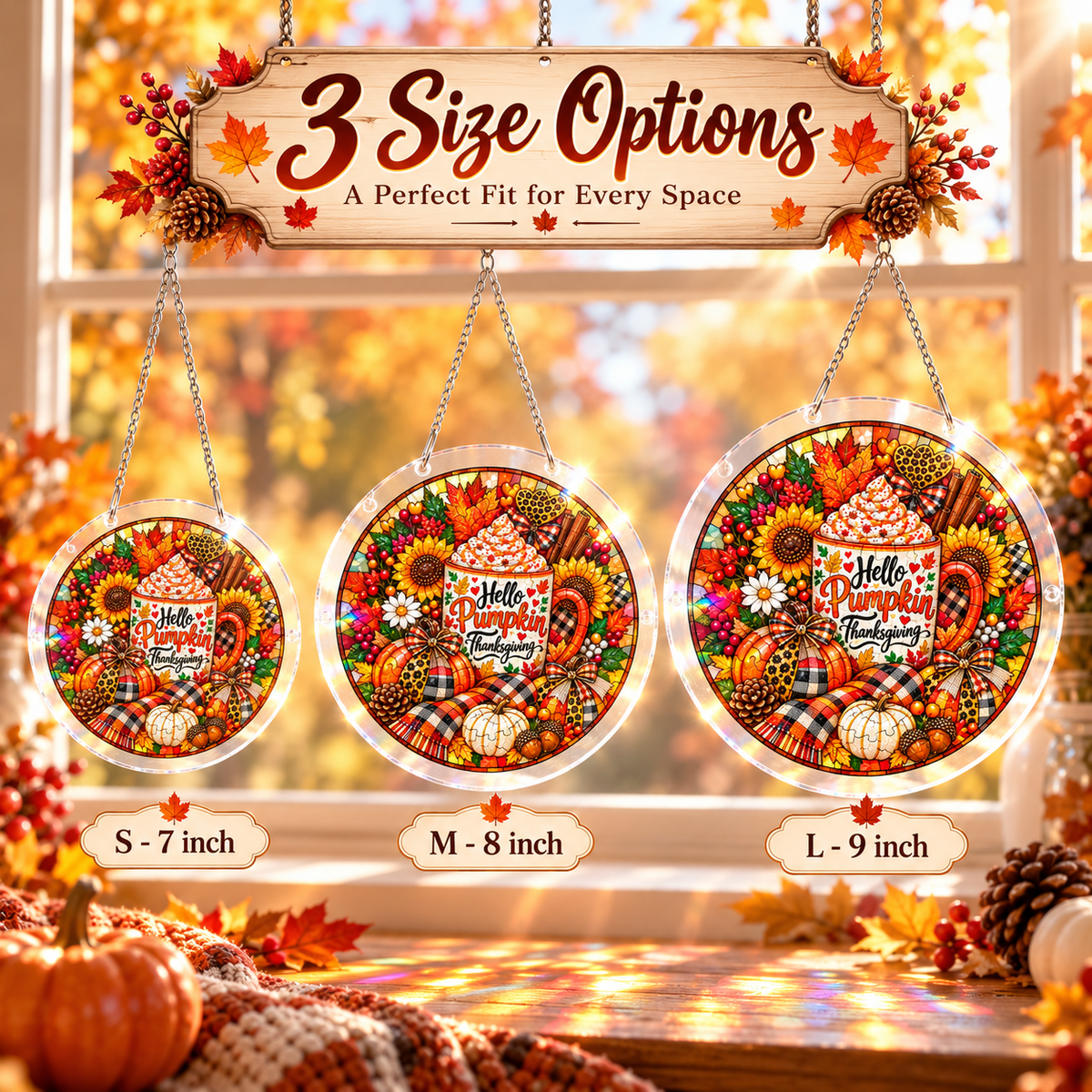 Tanksgiving Acrylic Jigsaw Puzzle Suncatcher - Hello Pumpkin