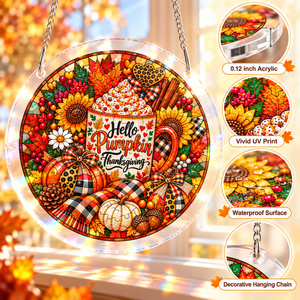 Tanksgiving Acrylic Jigsaw Puzzle Suncatcher - Hello Pumpkin