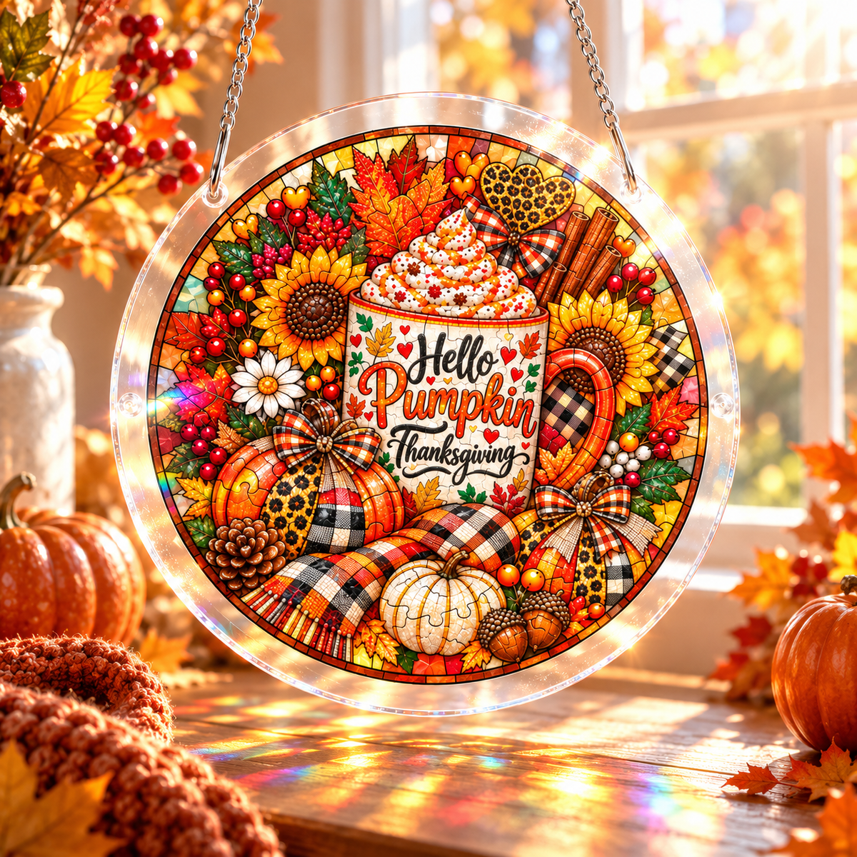 Tanksgiving Acrylic Jigsaw Puzzle Suncatcher - Hello Pumpkin
