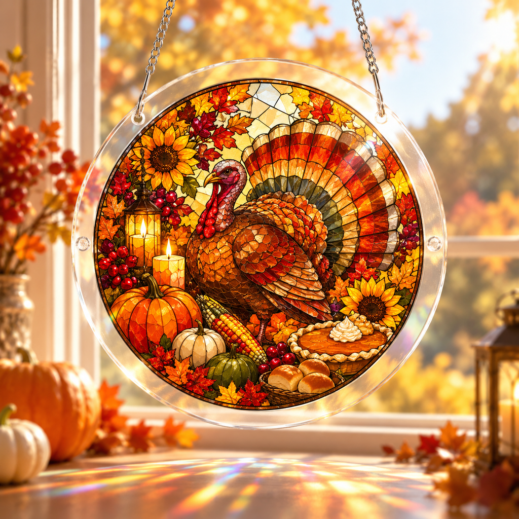 Tanksgiving Acrylic Jigsaw Puzzle Suncatcher - Turkey Feast