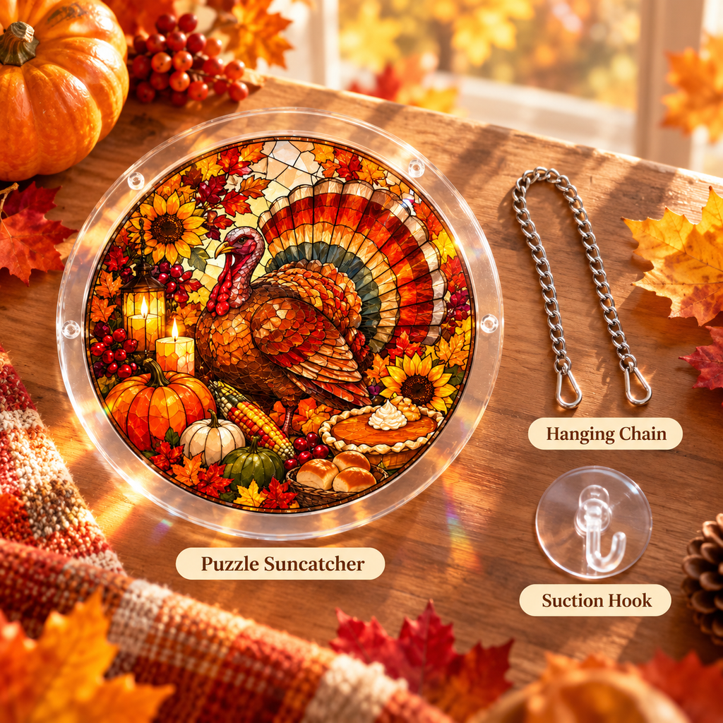Tanksgiving Acrylic Jigsaw Puzzle Suncatcher - Turkey Feast