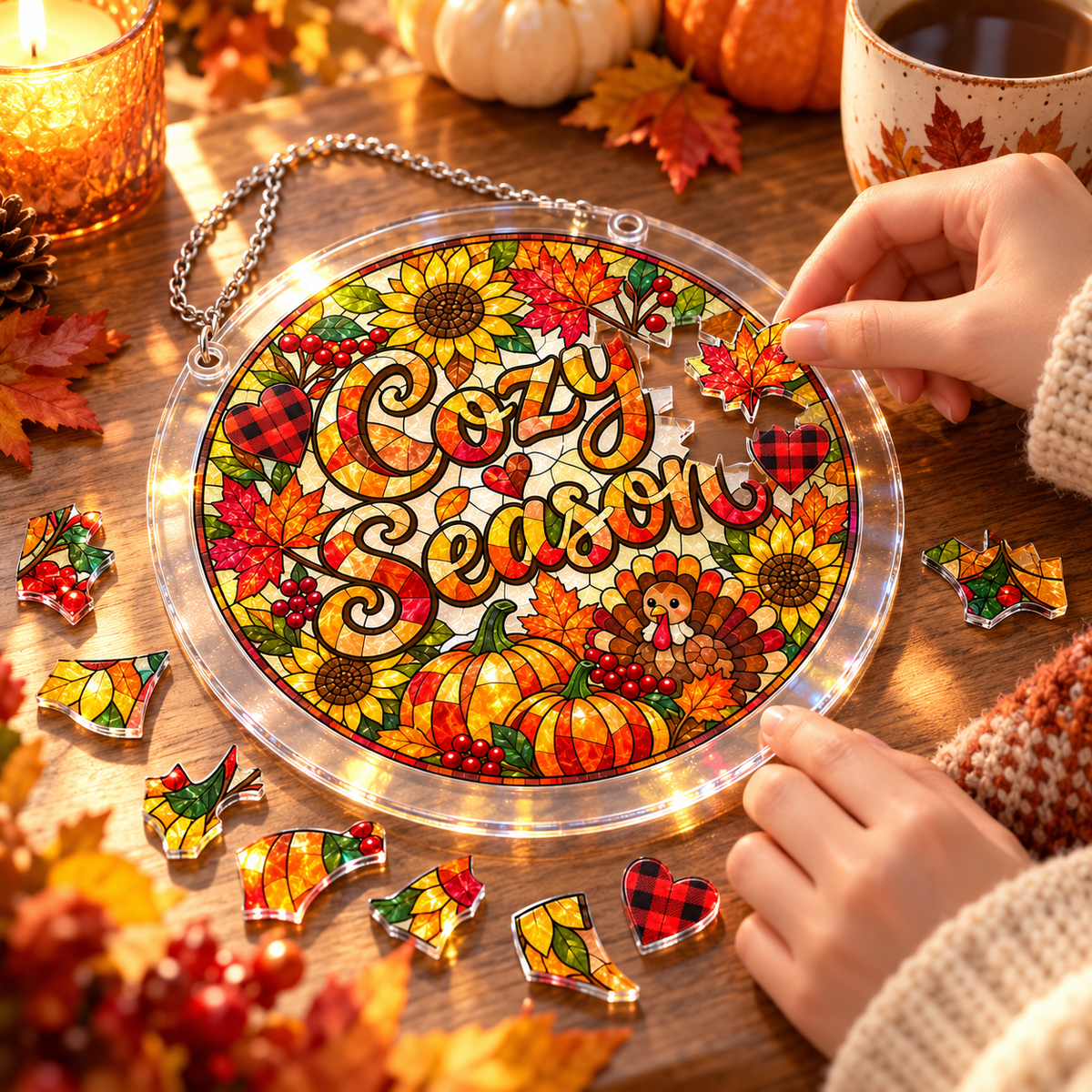 Tanksgiving Acrylic Jigsaw Puzzle Suncatcher - Cozy Season