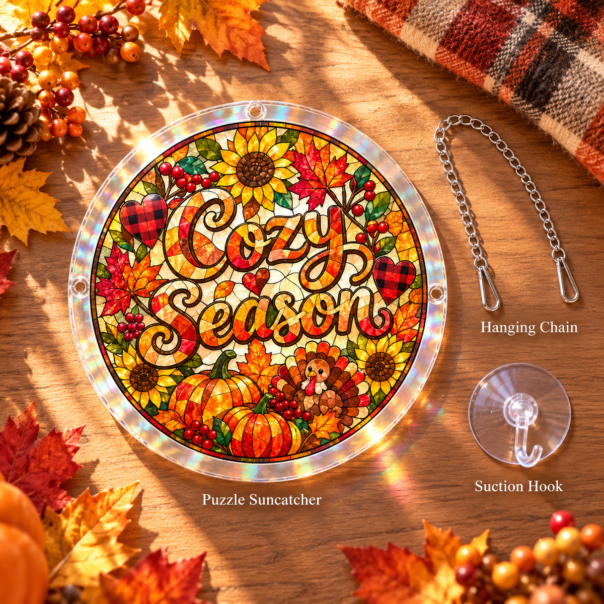 Tanksgiving Acrylic Jigsaw Puzzle Suncatcher - Cozy Season
