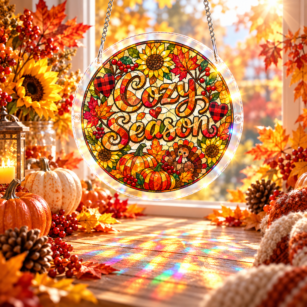 Tanksgiving Acrylic Jigsaw Puzzle Suncatcher - Cozy Season