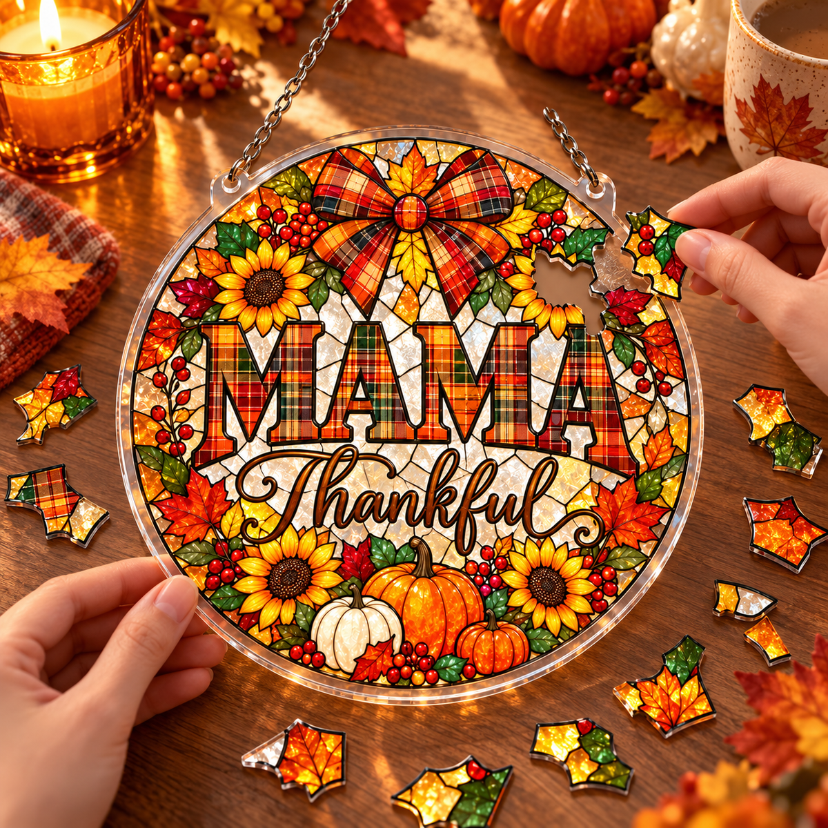 Tanksgiving Acrylic Jigsaw Puzzle Suncatcher - Mama Thankful