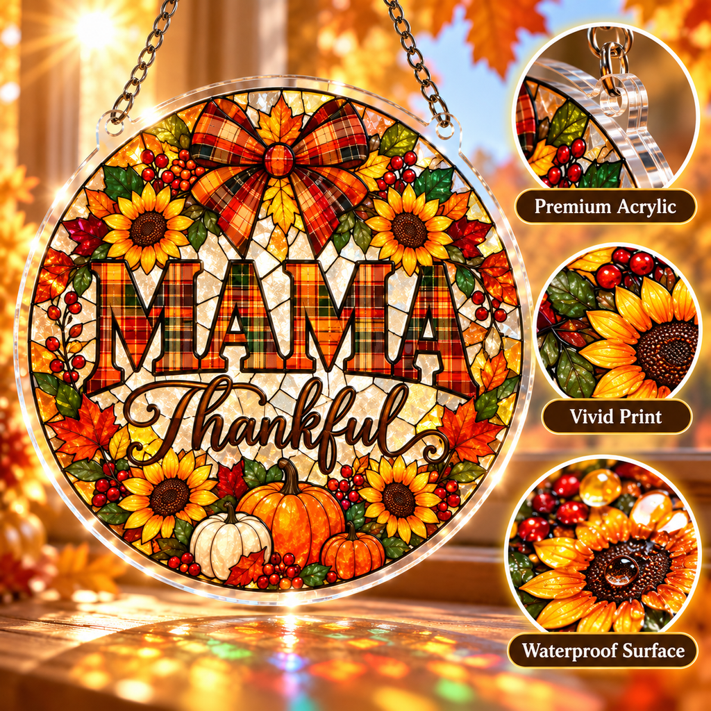 Tanksgiving Acrylic Jigsaw Puzzle Suncatcher - Mama Thankful