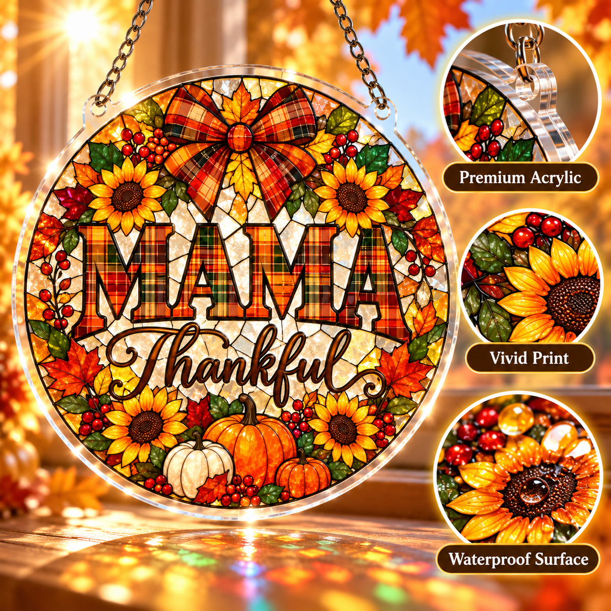 Tanksgiving Acrylic Jigsaw Puzzle Suncatcher - Mama Thankful